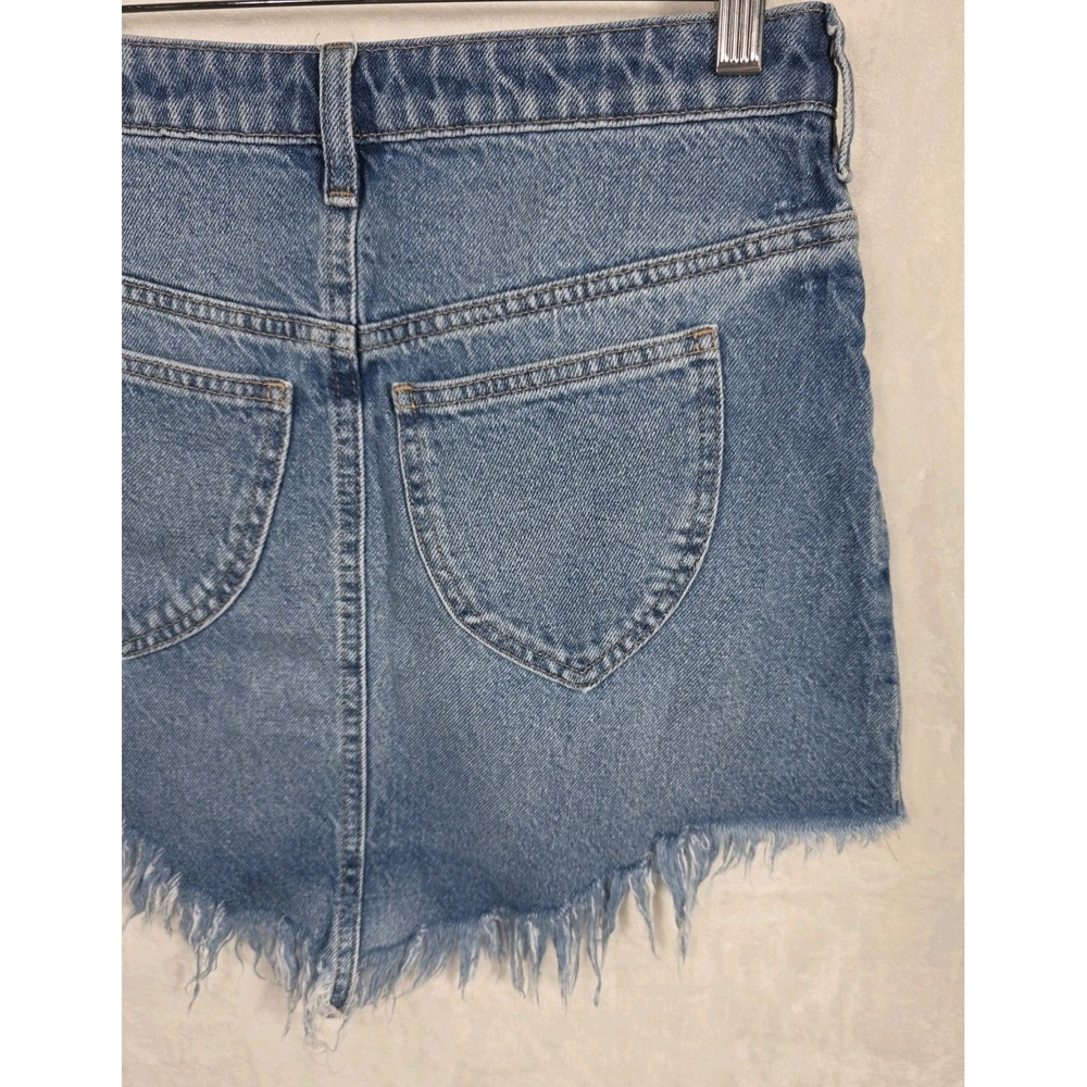 Free People We The Free Denim Mini Skirt 26 High Rise Raw Frayed Hem Blue Jean - Picture 7 of 11